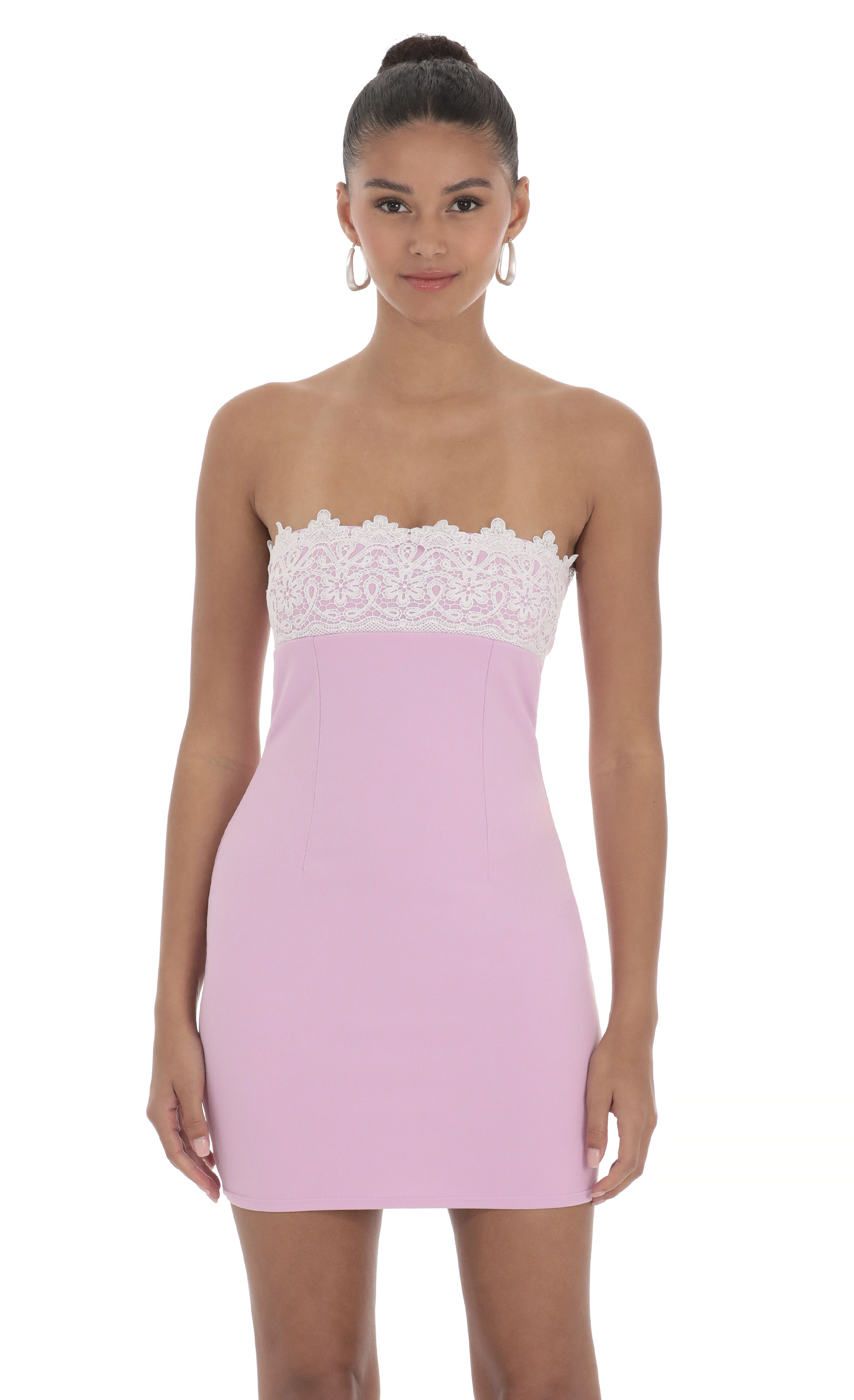 Strapless Lace Bust Dress in Pink