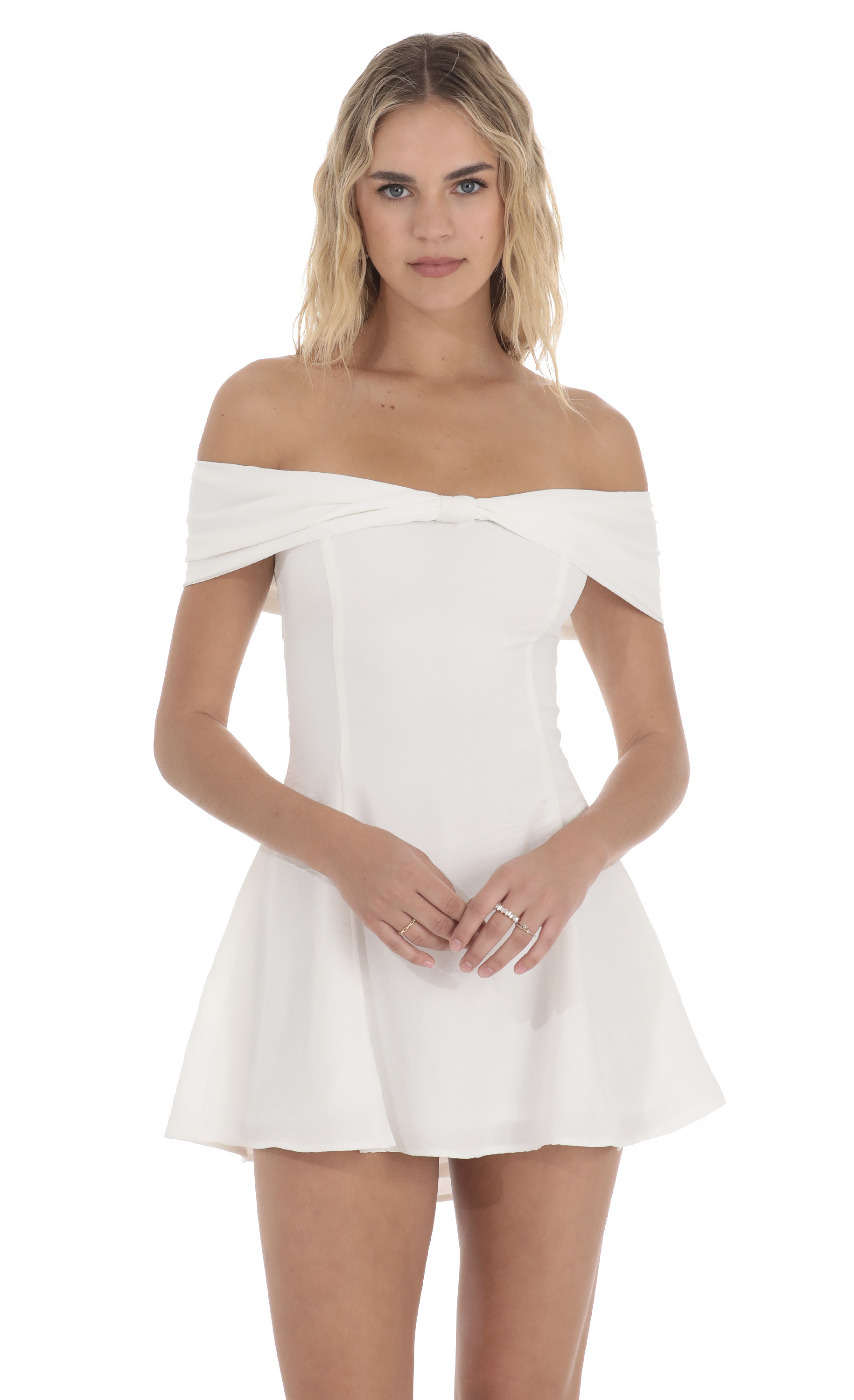 Front Bow Off Shoulder Dress in White