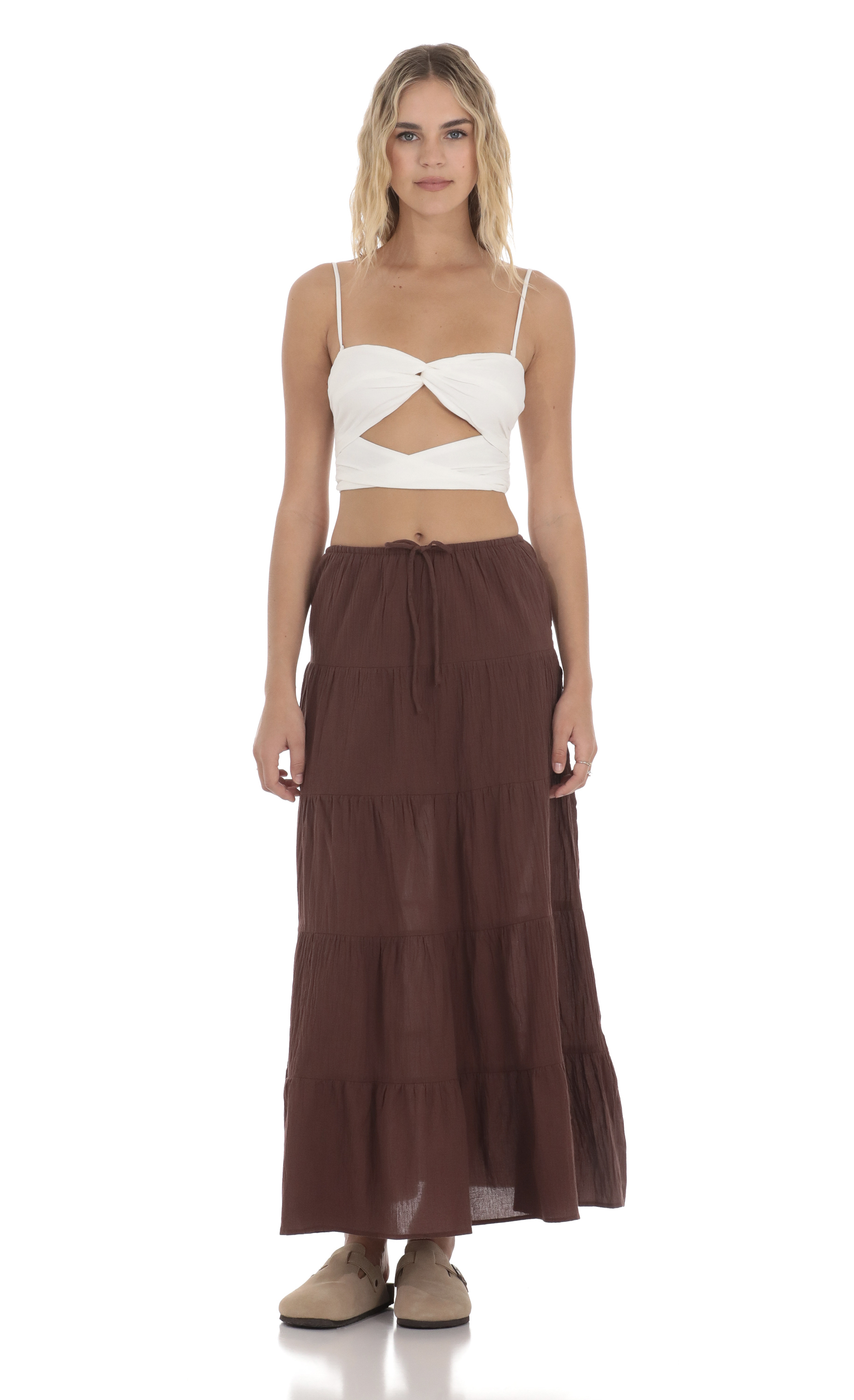 Flowy Maxi Skirt in Brown
