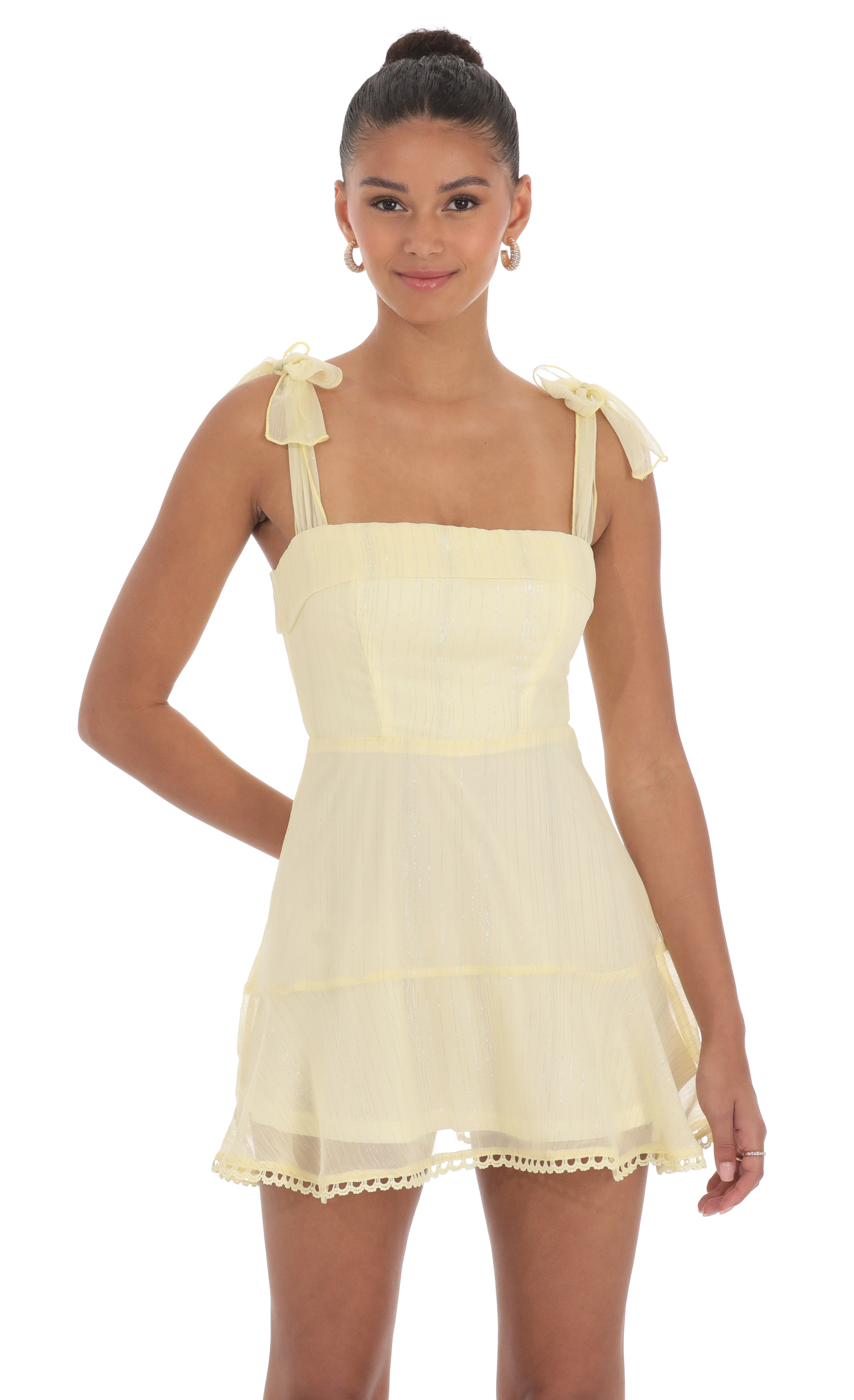 Shimmer Striped A-line Dress in Yellow