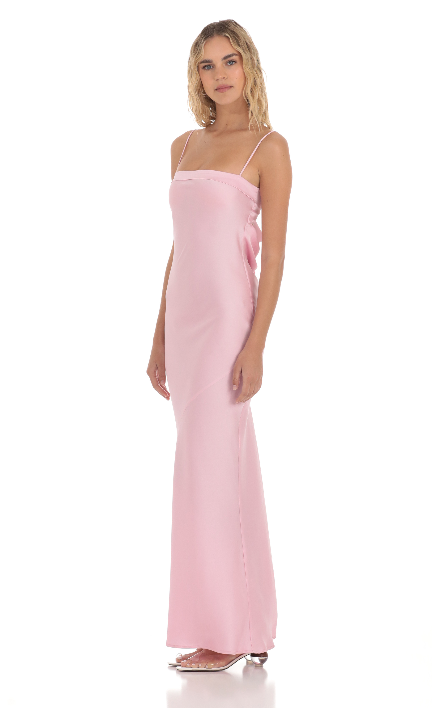 chinese dress ladies Pink Silk Satin Spaghetti Strap Mermaid with Slit Prom Dresses, CP1172 US0 / As Pic main image 1