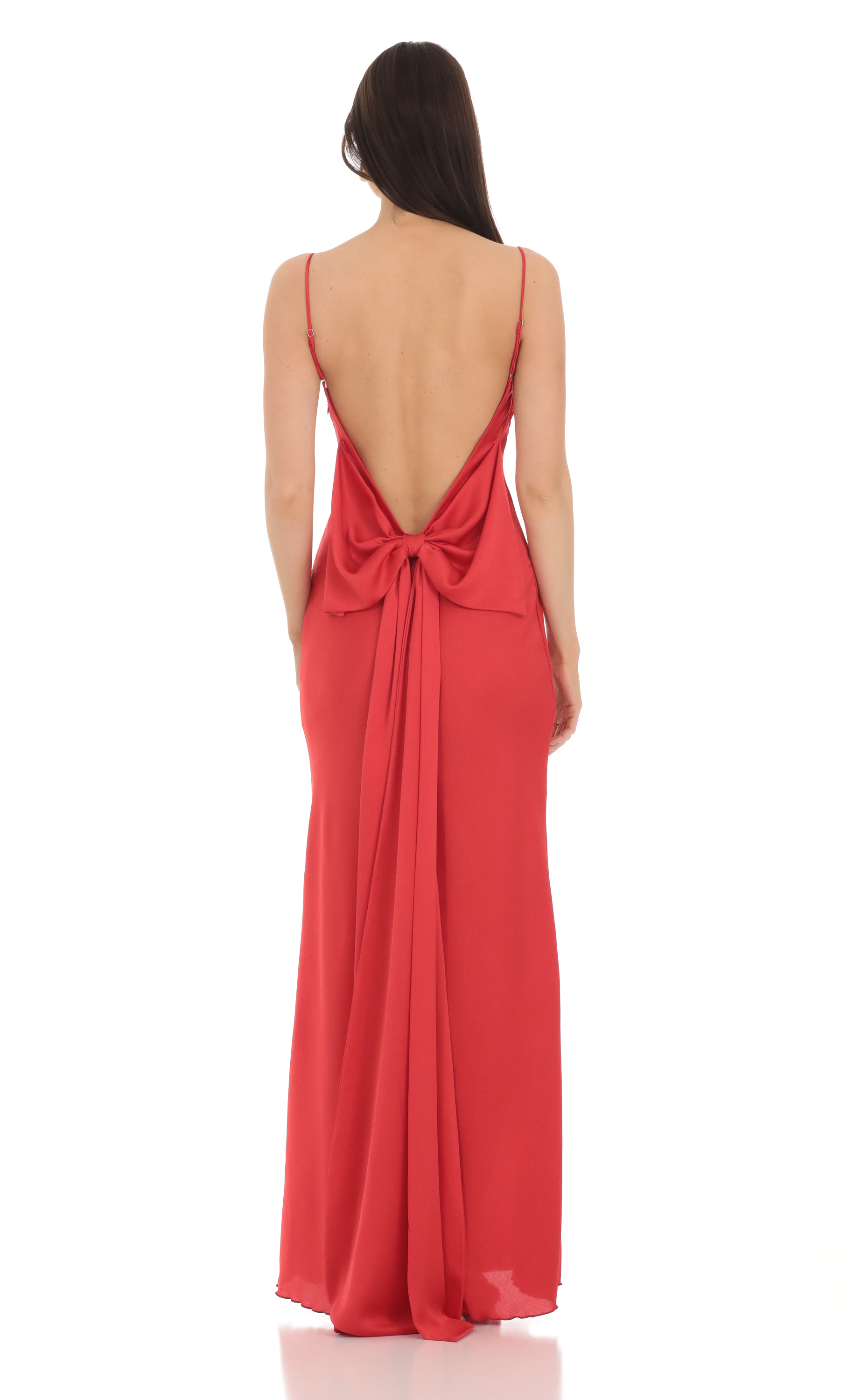Back Bow Satin Dress in Red