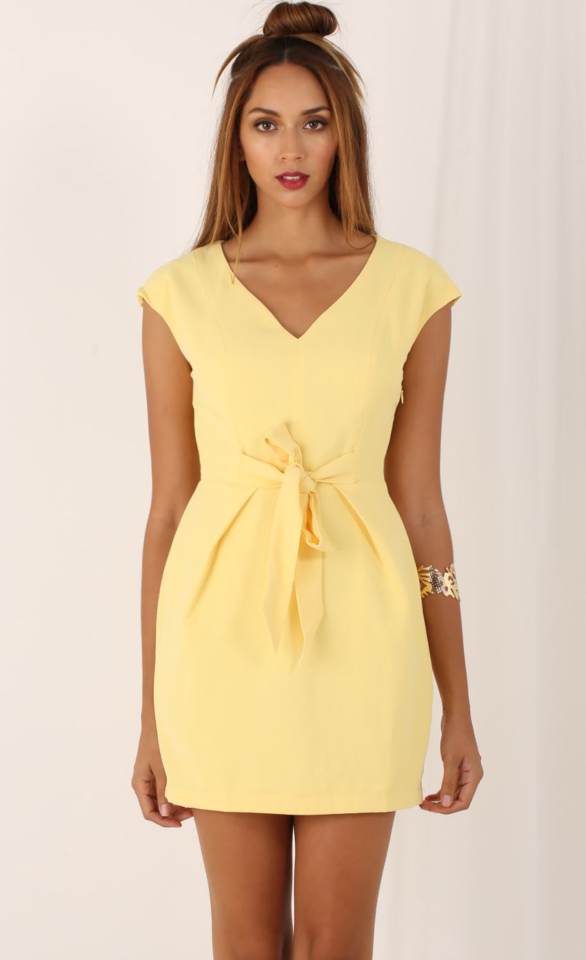 Picture Gathered Waist Dress In Yellow. Source: https://media-img.lucyinthesky.com/data/Aug15_1/850xAUTO/0Y5A1594.JPG
