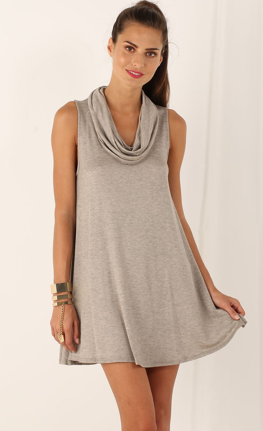 Picture Sleeveless Cowl Neck Shift Dress In Gray. Source: https://media-img.lucyinthesky.com/data/Aug15_1/850xAUTO/0Y5A3117.JPG