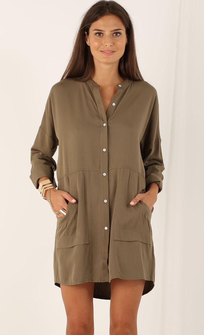 Picture Buttoned Shirt Dress In Olive. Source: https://media-img.lucyinthesky.com/data/Aug15_1/850xAUTO/0Y5A5432.JPG