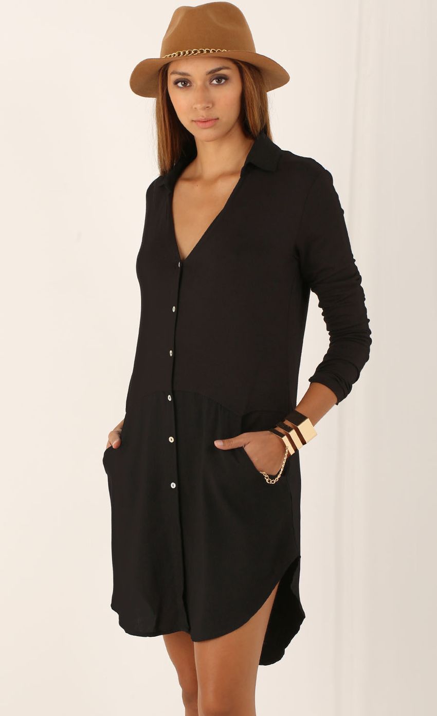 Picture Scoop Neck Shirt Dress in Black. Source: https://media-img.lucyinthesky.com/data/Aug15_1/850xAUTO/0Y5A9446.JPG