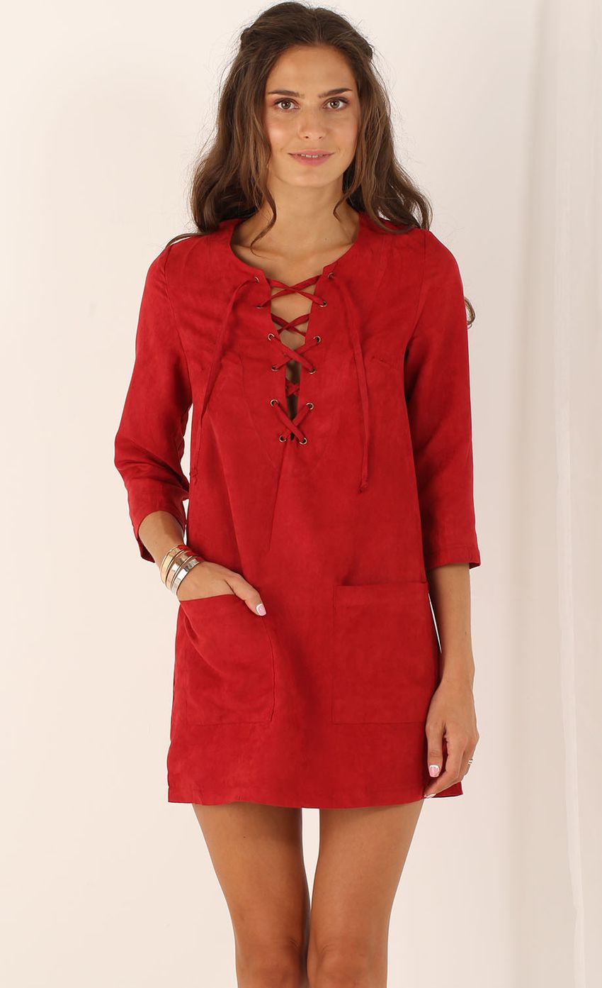 Picture Suede Shift Dress in Red. Source: https://media-img.lucyinthesky.com/data/Aug15_2/850xAUTO/0Y5A4261.JPG