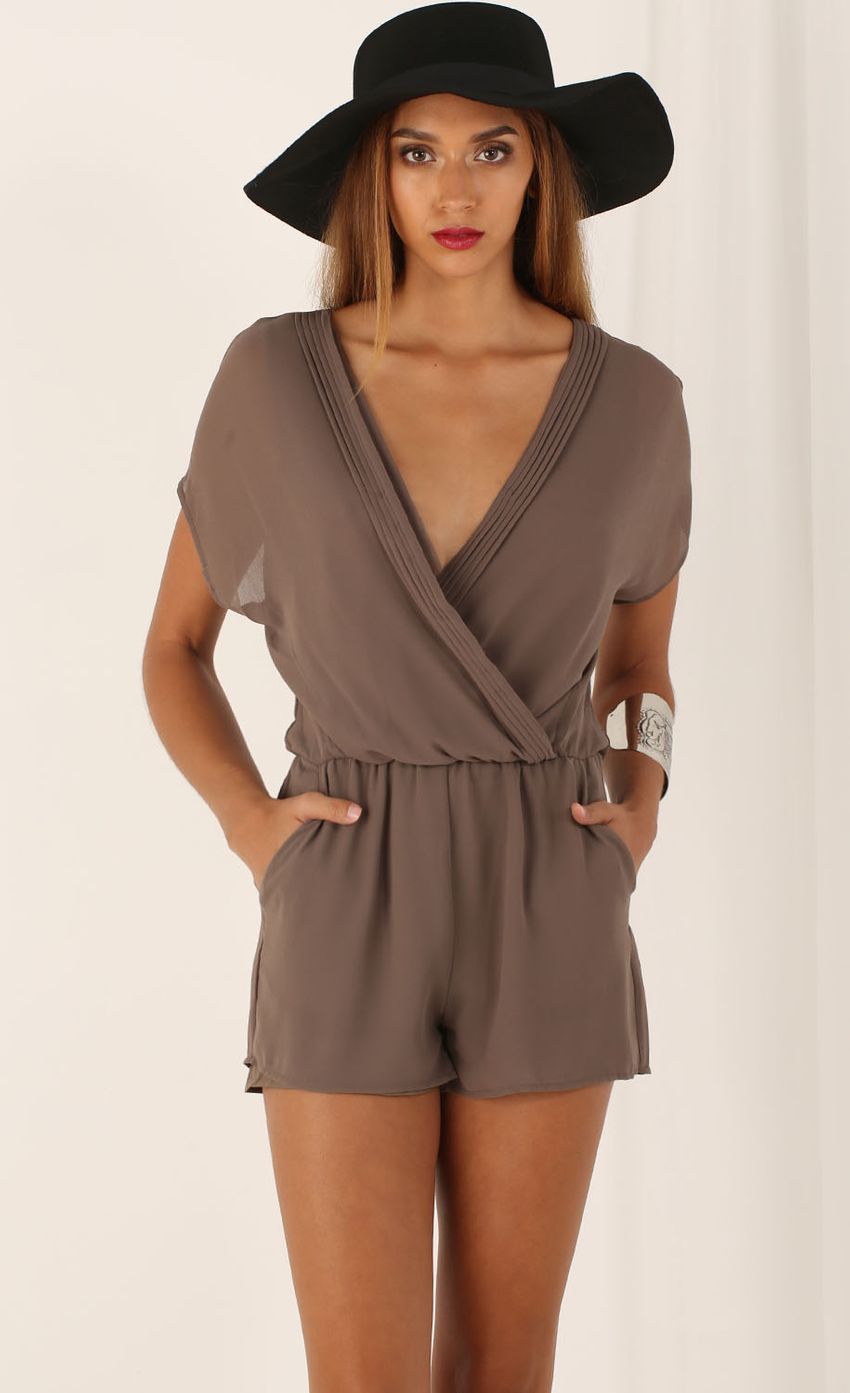 Picture Wide Wrap Playsuit in Brown. Source: https://media-img.lucyinthesky.com/data/Aug15_2/850xAUTO/0Y5A5673.JPG
