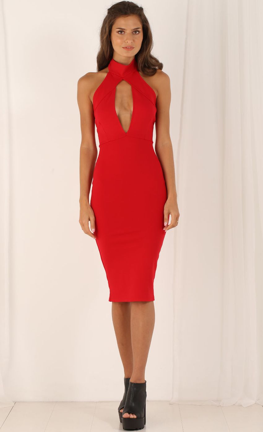 Picture High Neck Midi Bodycon Dress with Cutout. Source: https://media-img.lucyinthesky.com/data/Aug15_2/850xAUTO/0Y5A6075.JPG
