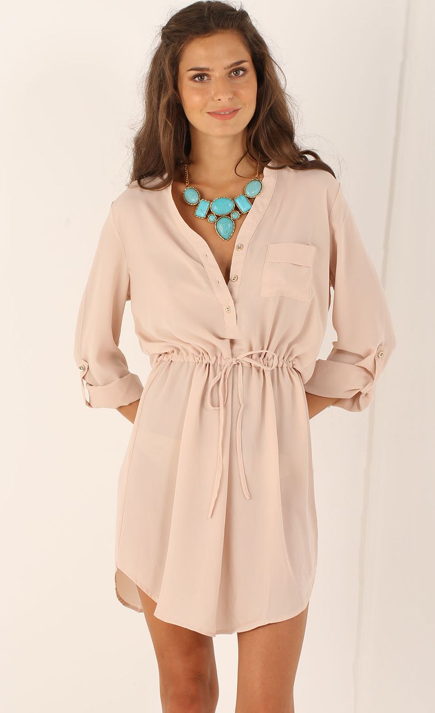 Picture Long Sleeve Shirt Dress With Tied Waist In Beige. Source: https://media-img.lucyinthesky.com/data/Aug15_2/850xAUTO/0Y5A6606.JPG
