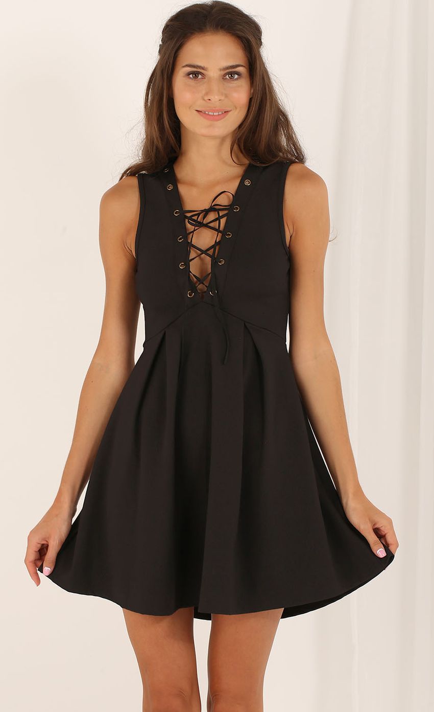 Picture Pleated A-Line Dress with Criss-Cross Neckline. Source: https://media-img.lucyinthesky.com/data/Aug15_2/850xAUTO/0Y5A8488.JPG
