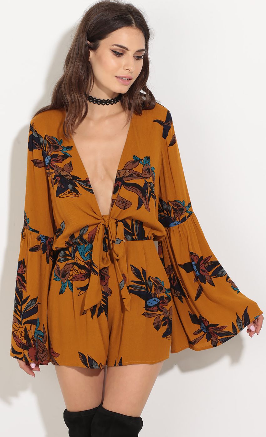 Picture Printed Keyhole Romper In Camel. Source: https://media-img.lucyinthesky.com/data/Aug16_1/850xAUTO/0Y5A0409.JPG