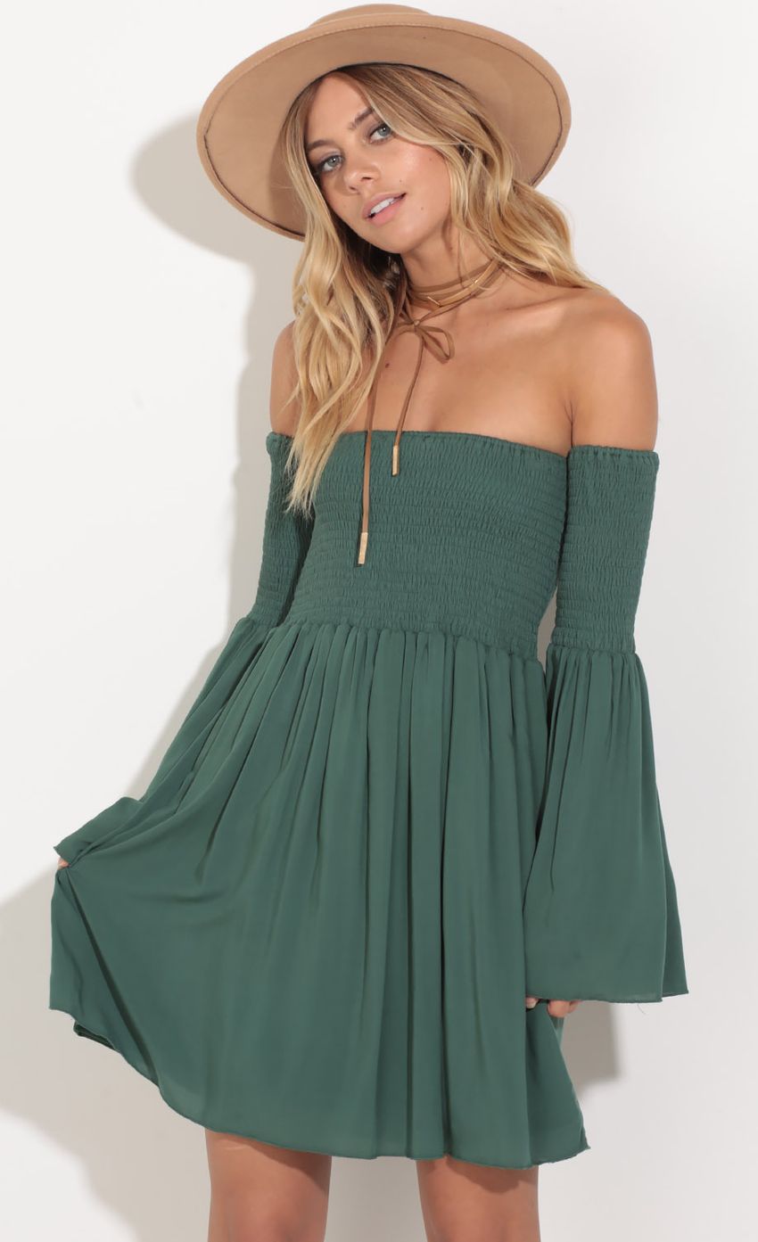 Picture Off The Shoulder Dress In Emerald Green. Source: https://media-img.lucyinthesky.com/data/Aug16_1/850xAUTO/0Y5A1134.JPG