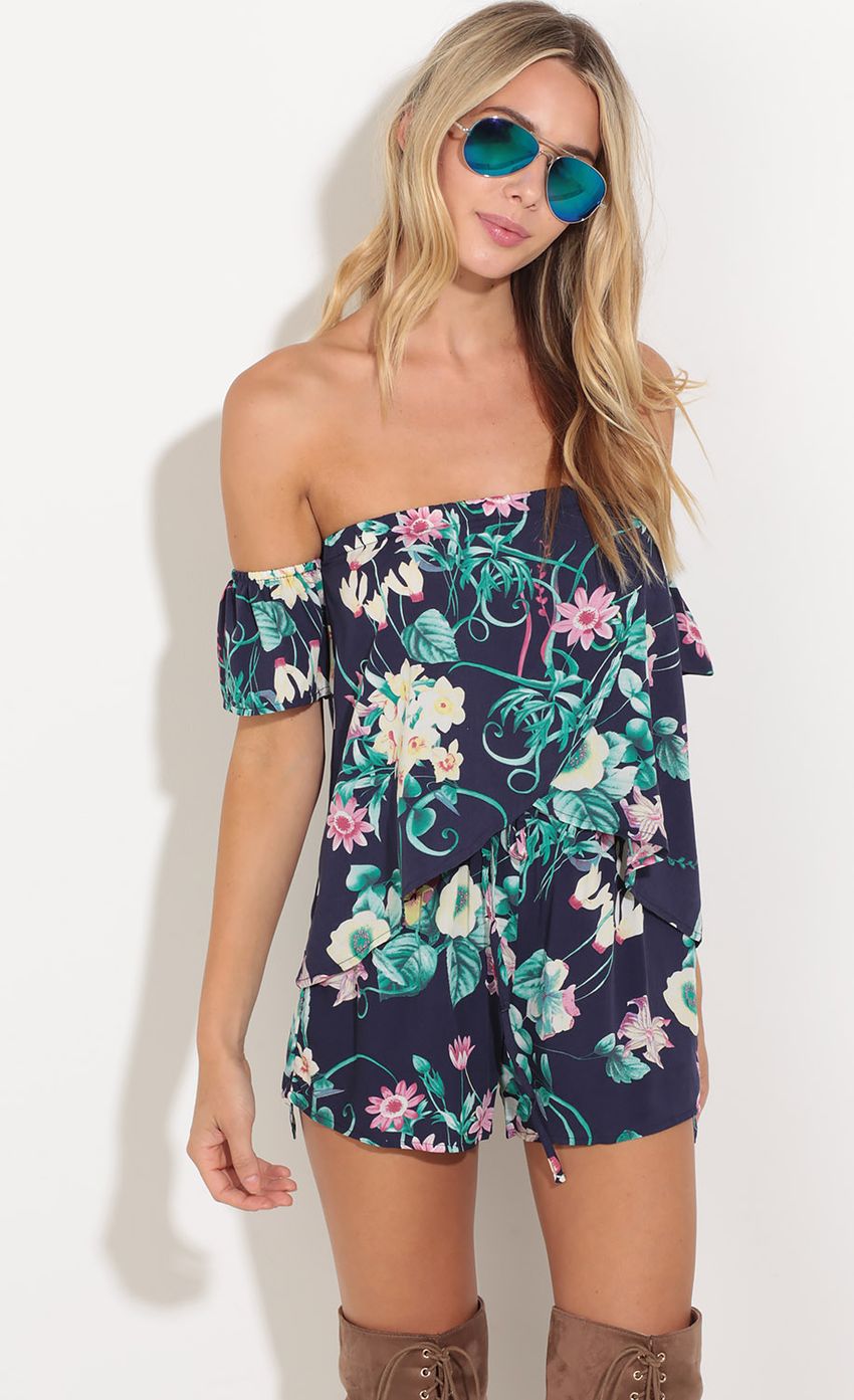 Picture Off The Shoulder Floral Print Two Piece Set In Midnight Blue. Source: https://media-img.lucyinthesky.com/data/Aug16_1/850xAUTO/0Y5A1374.JPG