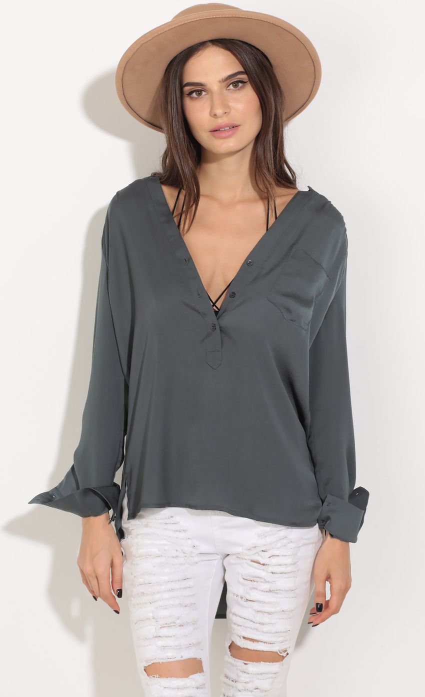 Picture Satin Button-Up Top In Hunter Green. Source: https://media-img.lucyinthesky.com/data/Aug16_1/850xAUTO/0Y5A1501.JPG