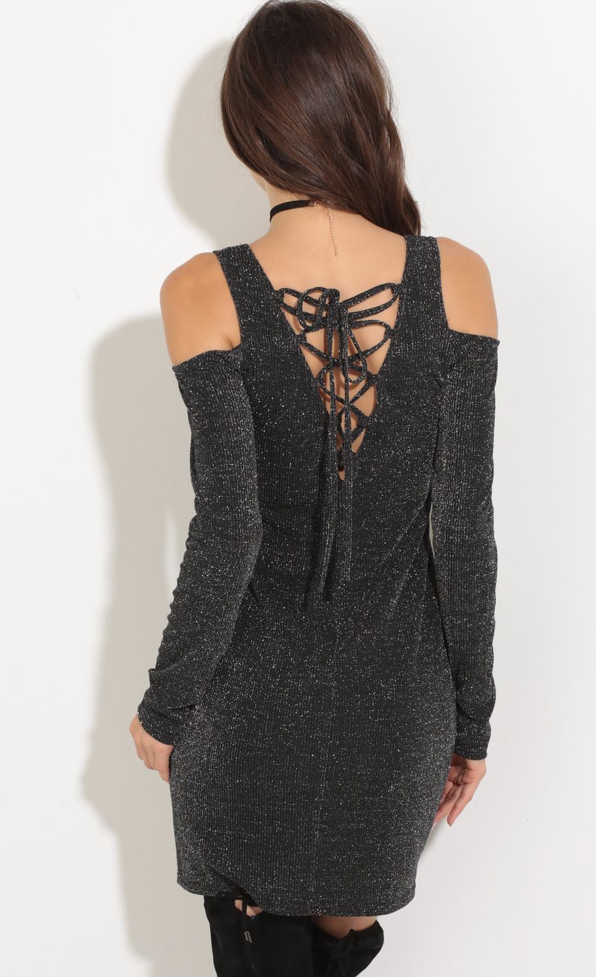 Picture Open Shoulder Sparkle Dress In Charcoal. Source: https://media-img.lucyinthesky.com/data/Aug16_1/850xAUTO/0Y5A16831.JPG