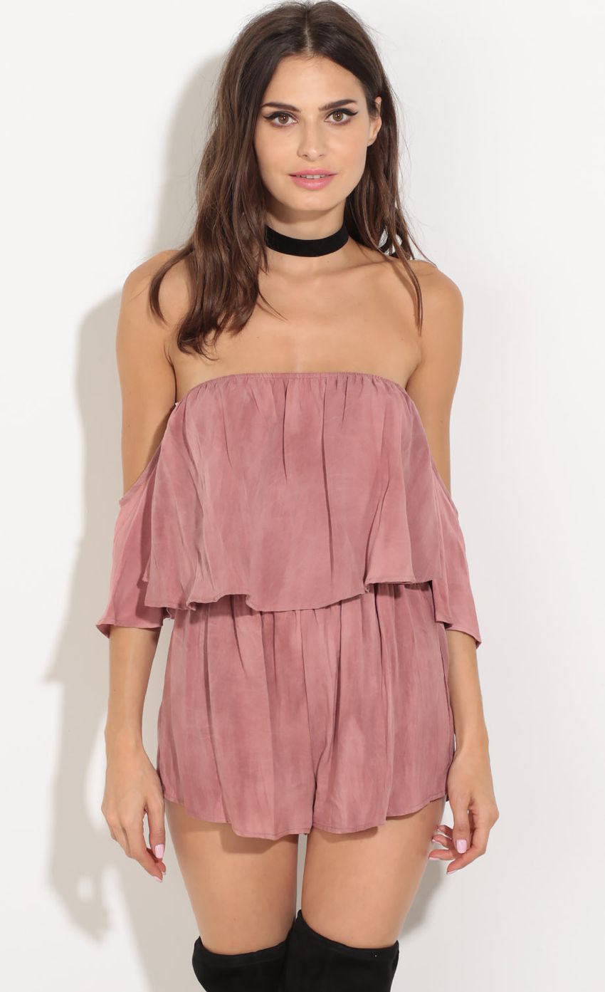 Picture Off The Shoulder Romper in Rose. Source: https://media-img.lucyinthesky.com/data/Aug16_1/850xAUTO/0Y5A2070.JPG
