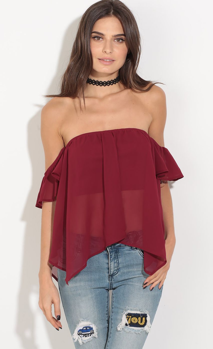 Picture Sheer Open Shoulder Crop Top In Wine. Source: https://media-img.lucyinthesky.com/data/Aug16_1/850xAUTO/0Y5A2108.JPG