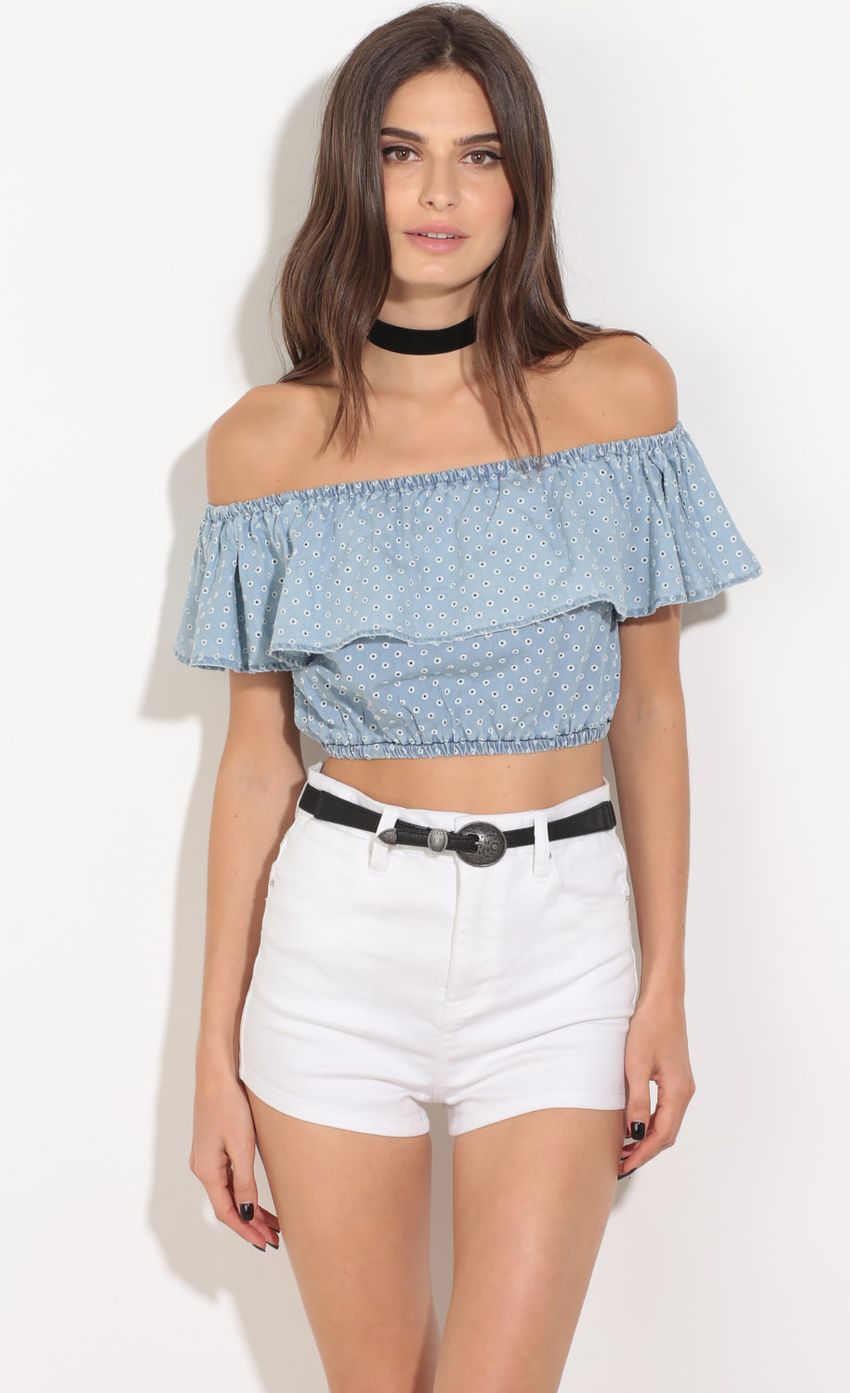 Picture Tiered Denim Crop Top. Source: https://media-img.lucyinthesky.com/data/Aug16_1/850xAUTO/0Y5A2657.JPG