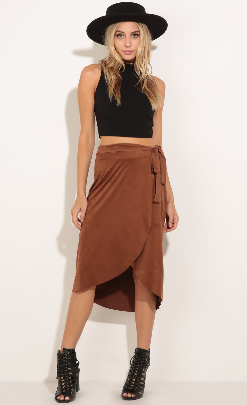 Picture Suede Wrap Skirt In Sienna. Source: https://media-img.lucyinthesky.com/data/Aug16_1/850xAUTO/0Y5A3141.JPG