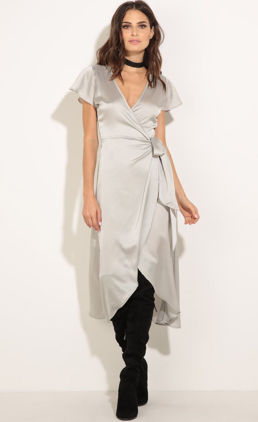 Picture Plunge Satin Wrap Dress In Stone. Source: https://media-img.lucyinthesky.com/data/Aug16_1/850xAUTO/0Y5A8882.JPG