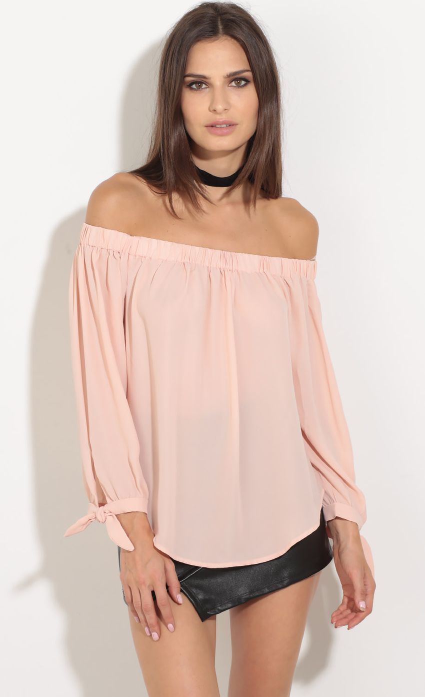 Picture Off The Shoulder Top In Blush. Source: https://media-img.lucyinthesky.com/data/Aug16_2/850xAUTO/0Y5A4631.JPG