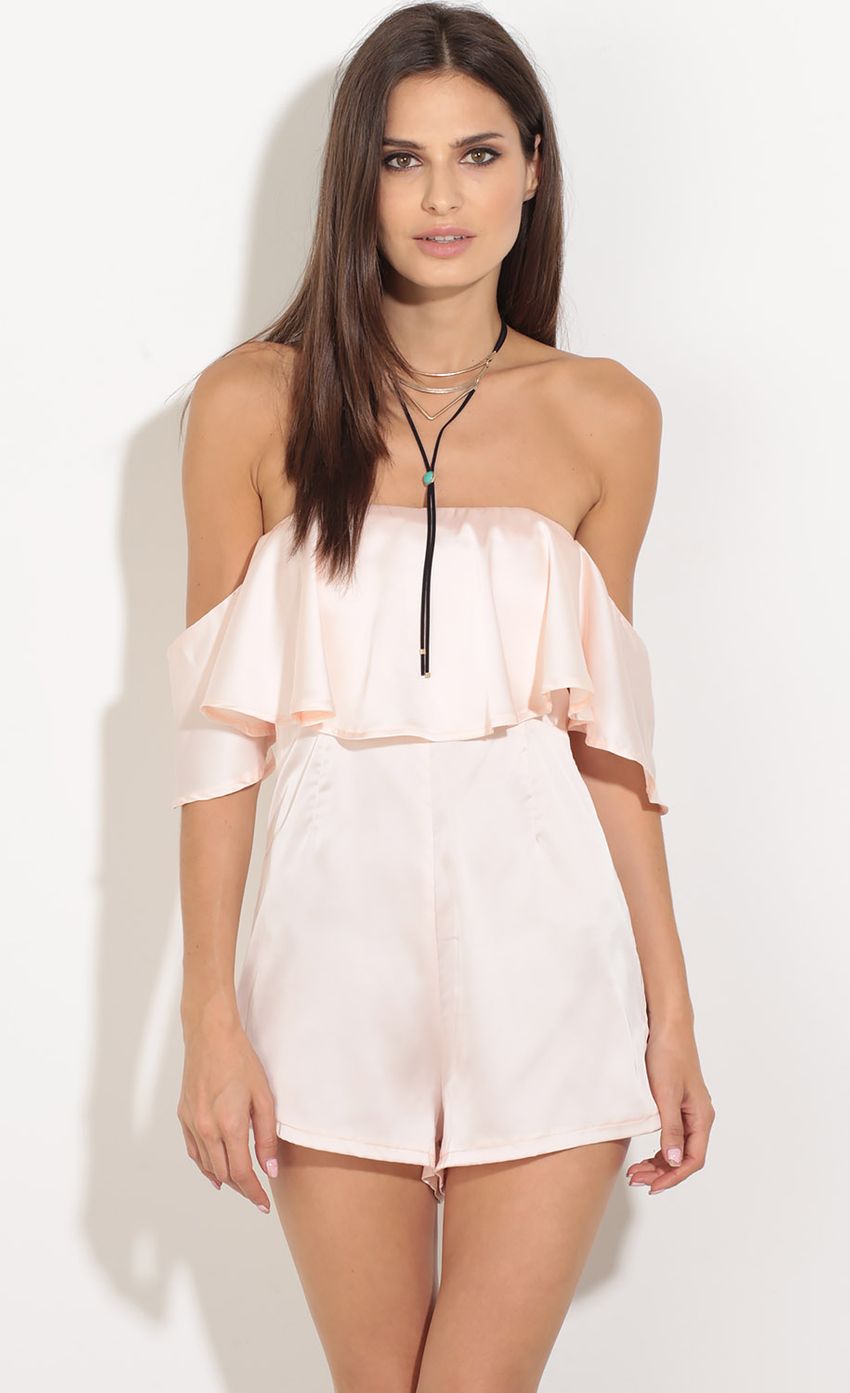 Picture Tiered Satin Romper In Blush. Source: https://media-img.lucyinthesky.com/data/Aug16_2/850xAUTO/0Y5A5208.JPG