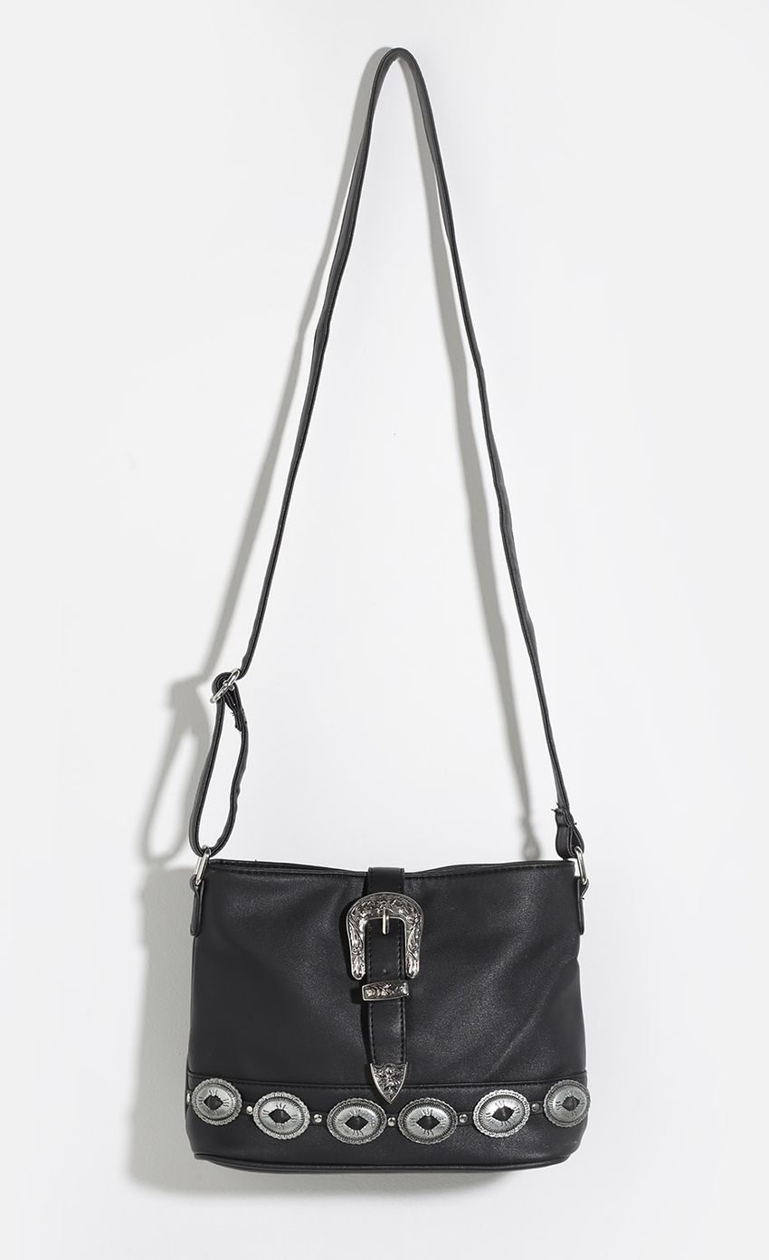 Picture Western Inspired PU Buckle Bag In Black. Source: https://media-img.lucyinthesky.com/data/Aug16_2/850xAUTO/0Y5A8540.JPG