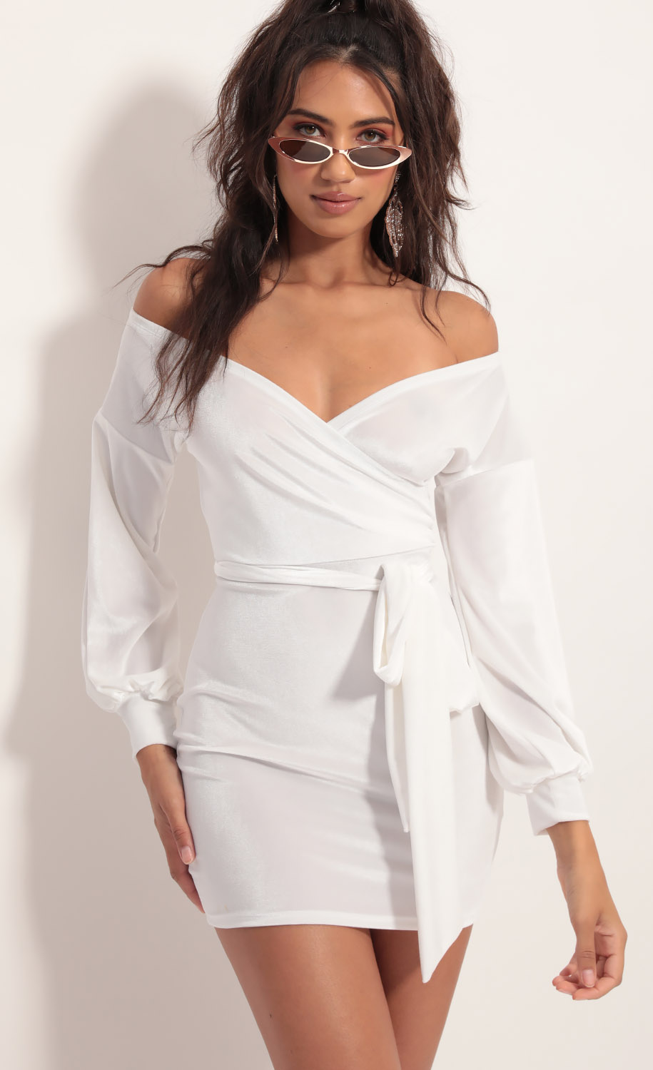 Off Shoulder Velvet Dress in White