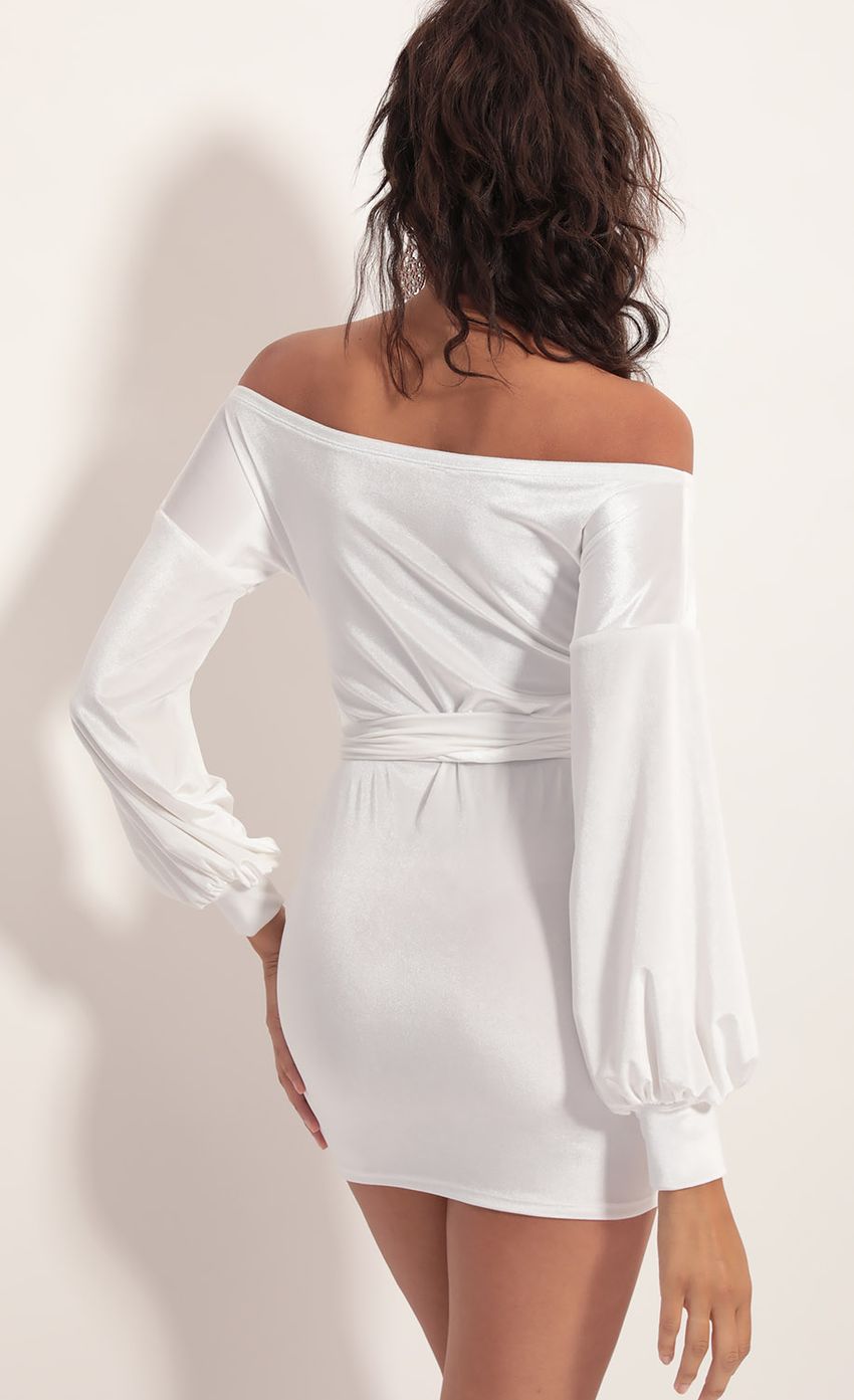 Picture Off Shoulder Velvet Dress in White. Source: https://media-img.lucyinthesky.com/data/Aug19_1/850xAUTO/781A3832.JPG