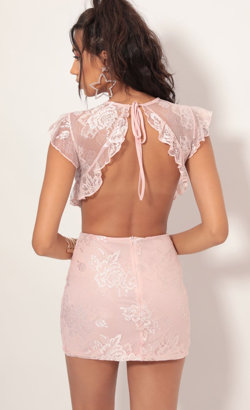 Picture Lace Frill Cutout Dress in Light Mauve. Source: https://media-img.lucyinthesky.com/data/Aug19_1/850xAUTO/781A4001.JPG