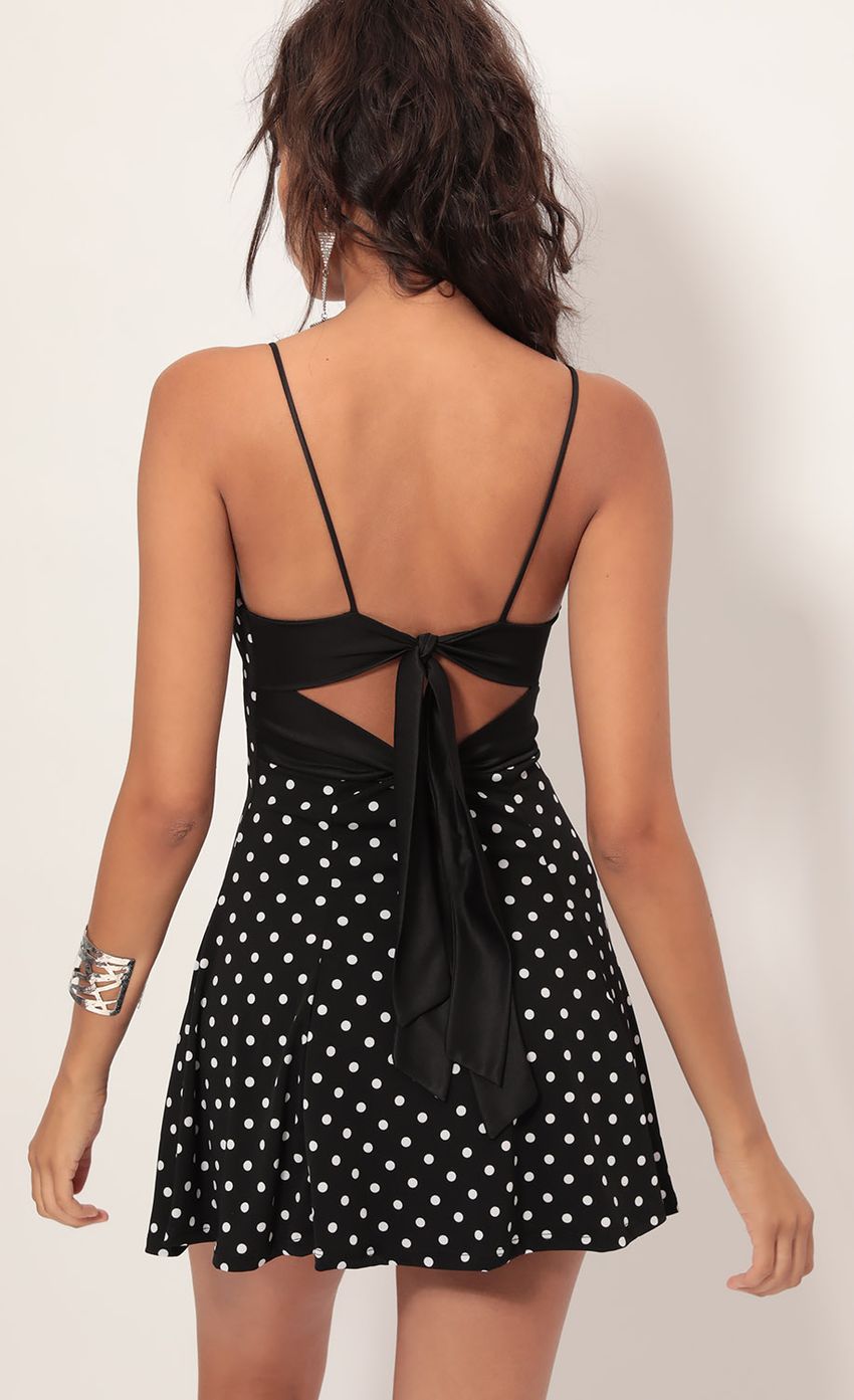 Picture Marley A-line Dress in Black Polka Dot. Source: https://media-img.lucyinthesky.com/data/Aug19_2/850xAUTO/781A2391.JPG