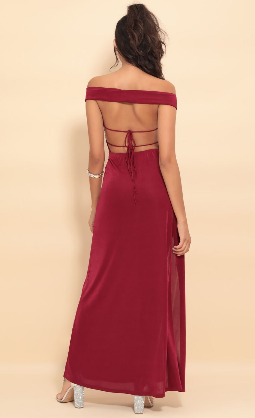 Picture Luxe Maxi Dress in Merlot. Source: https://media-img.lucyinthesky.com/data/Aug19_2/850xAUTO/781A8353.JPG