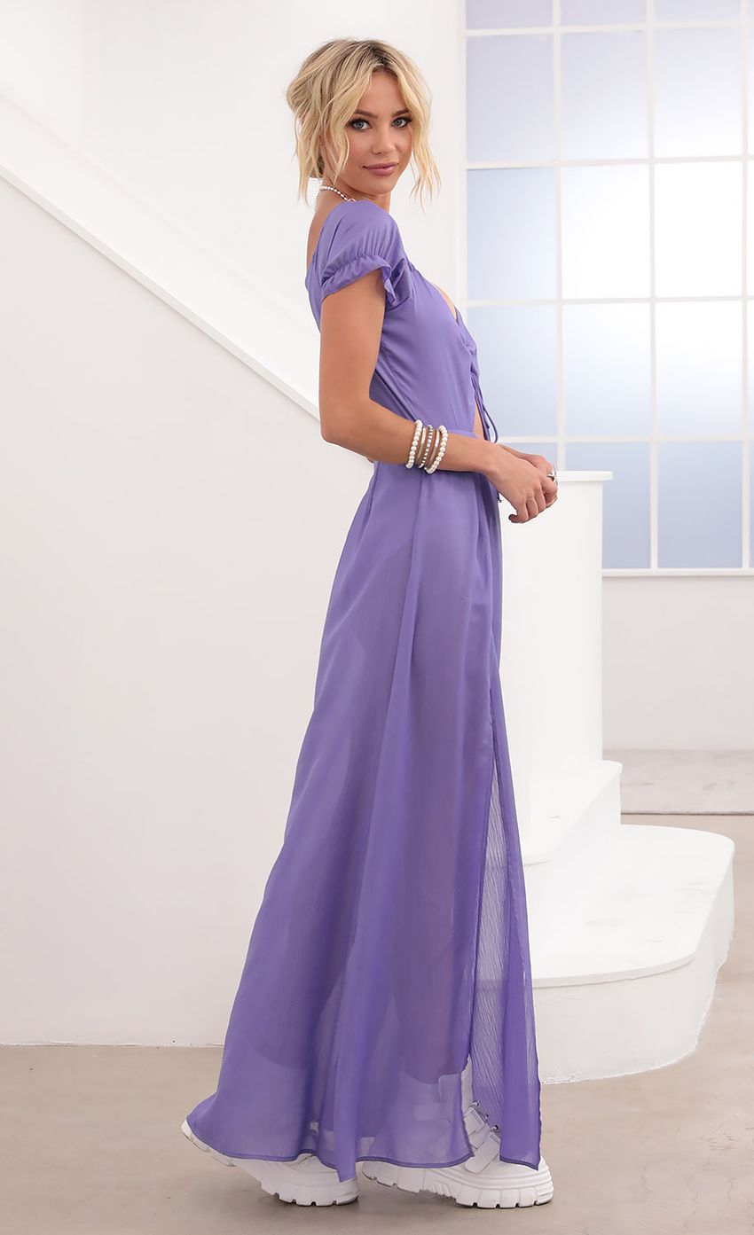 Picture Aida Puff Sleeve Maxi in Purple. Source: https://media-img.lucyinthesky.com/data/Aug20_1/850xAUTO/781A7314.JPG