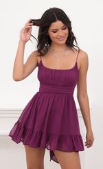 Picture Ruffled Chiffon Dress in Magenta. Source: https://media-img.lucyinthesky.com/data/Aug20_2/150xAUTO/781A7921.JPG