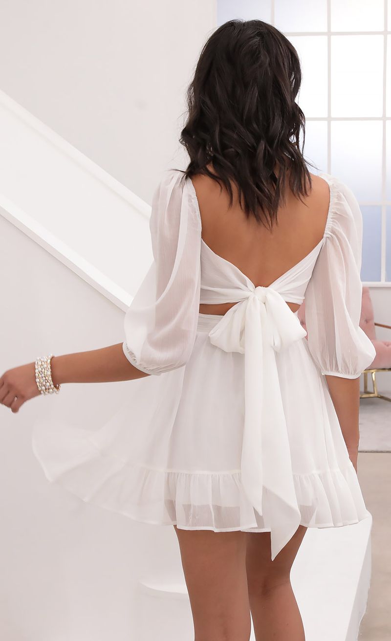 Neia Ruffle Dress in White Sparkly Chiffon