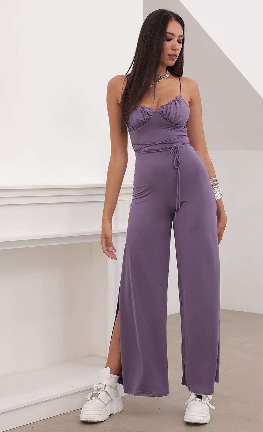 Picture Ruched Cup Jumpsuit in Stretchy Purple. Source: https://media-img.lucyinthesky.com/data/Aug20_2/850xAUTO/781A5738.JPG