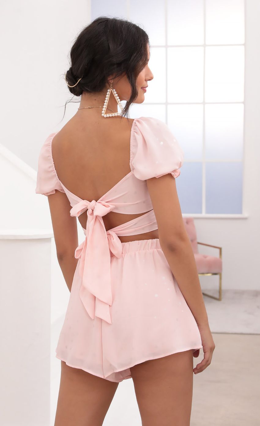 Picture Genevieve Puff Sleeve Chiffon Set in Pink. Source: https://media-img.lucyinthesky.com/data/Aug20_2/850xAUTO/781A7477.JPG