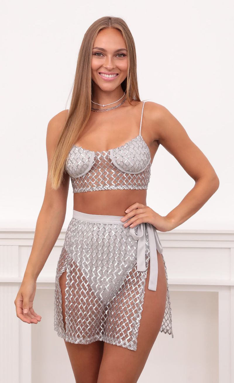 Party Girl Glitter Mesh Set in Silver