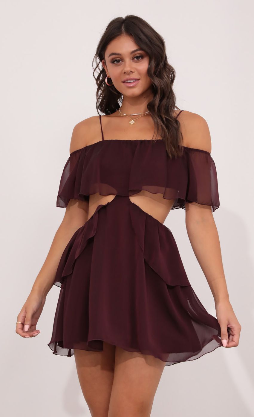 Picture Mesh Cutout Dress in Burgandy. Source: https://media-img.lucyinthesky.com/data/Aug21_1/850xAUTO/1V9A1851.JPG