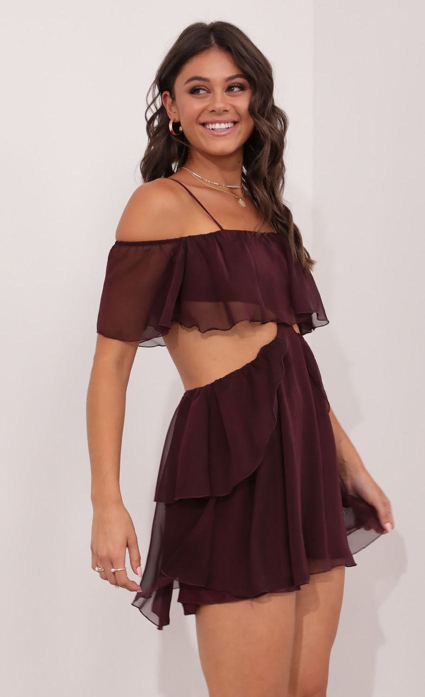 Picture Mesh Cutout Dress in Burgandy. Source: https://media-img.lucyinthesky.com/data/Aug21_1/850xAUTO/1V9A1888.JPG