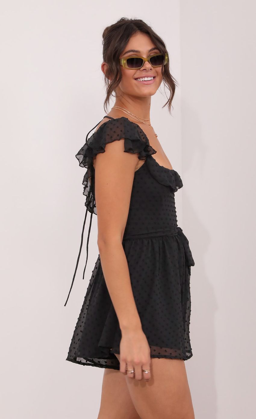 Picture Polka Dot Chiffon Romper in Black. Source: https://media-img.lucyinthesky.com/data/Aug21_1/850xAUTO/1V9A8170.JPG