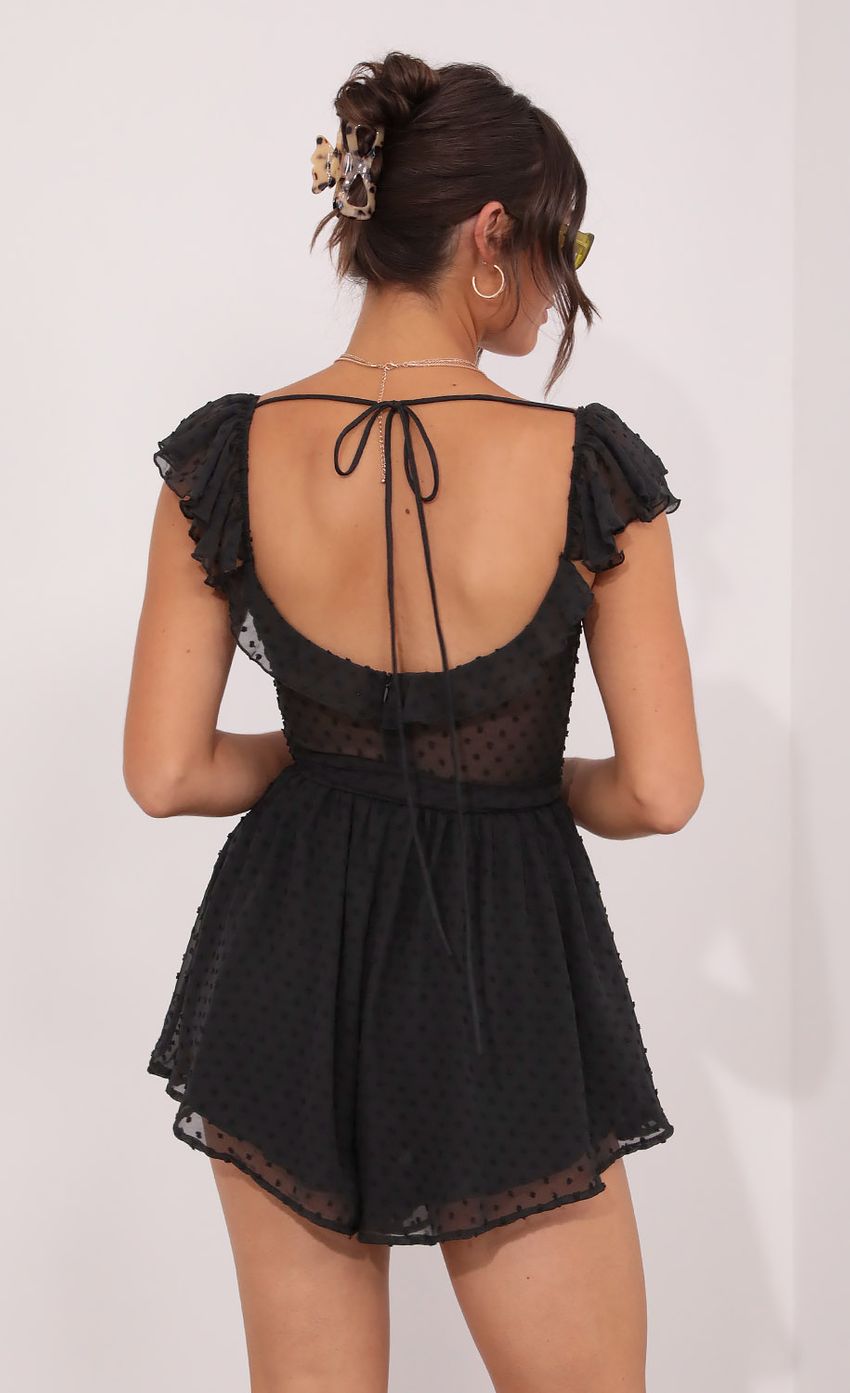 Picture Polka Dot Chiffon Romper in Black. Source: https://media-img.lucyinthesky.com/data/Aug21_1/850xAUTO/1V9A8239.JPG