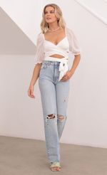 Picture Aliah Puff Chiffon Wrap Top in White. Source: https://media-img.lucyinthesky.com/data/Aug21_2/150xAUTO/1V9A0620.JPG