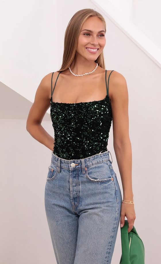 Sonia Lace Up Bodysuit in Green