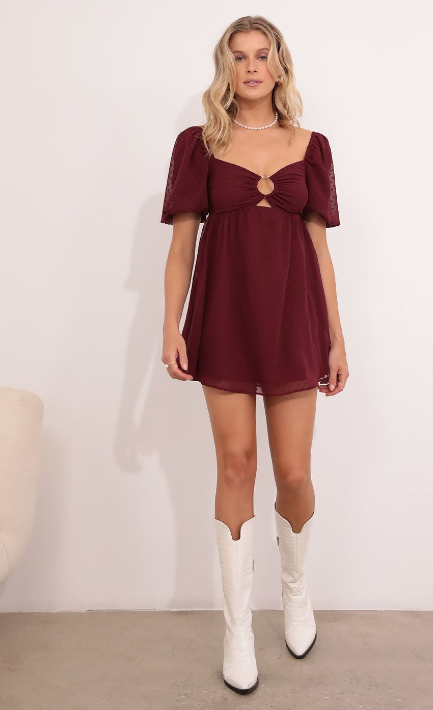 Picture Baby Doll Dress in Burgundy. Source: https://media-img.lucyinthesky.com/data/Aug21_2/850xAUTO/1V9A0901.JPG
