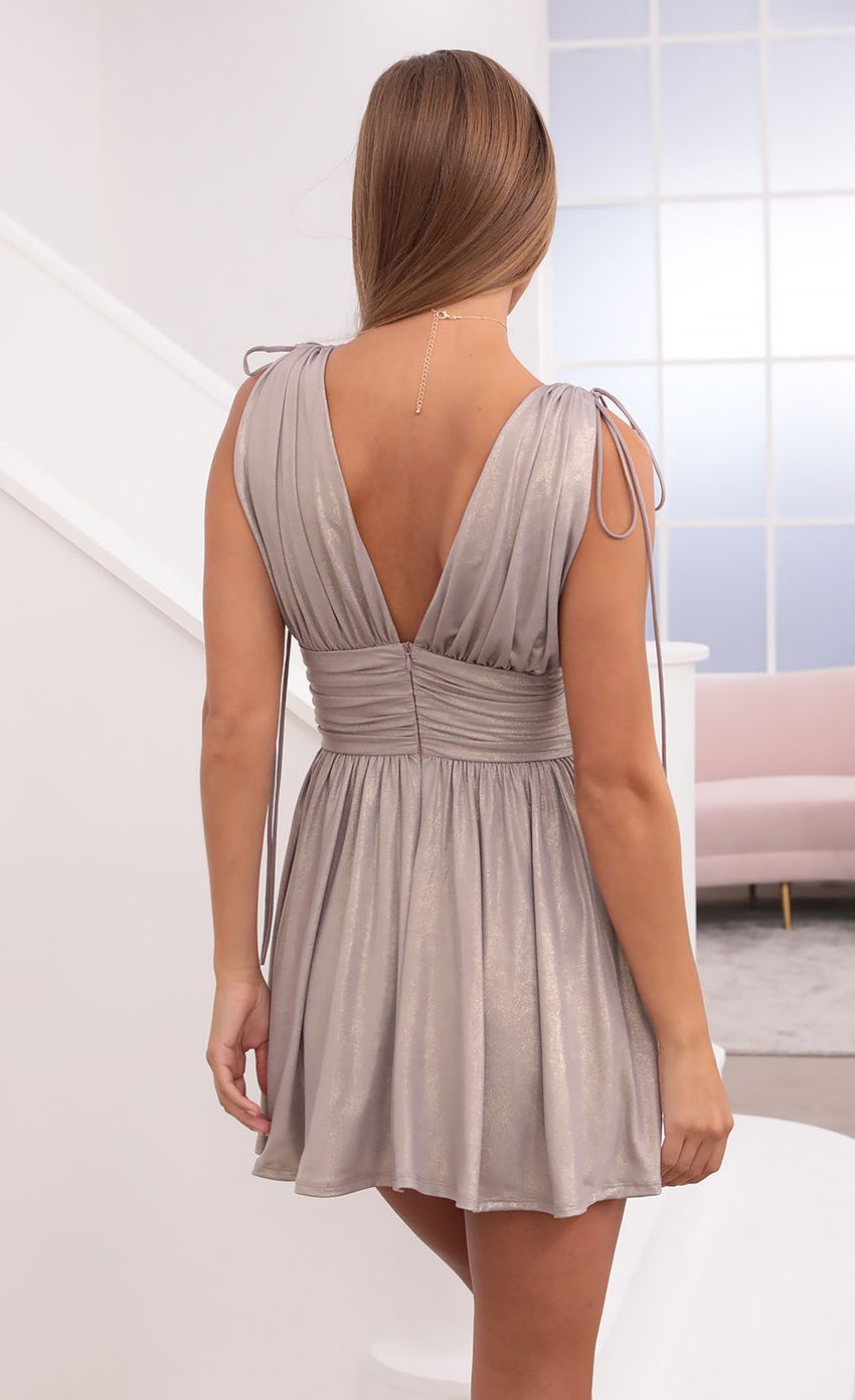 Picture Fit and Flare Dress in Grey Shimmer. Source: https://media-img.lucyinthesky.com/data/Aug21_2/850xAUTO/1V9A1400.JPG