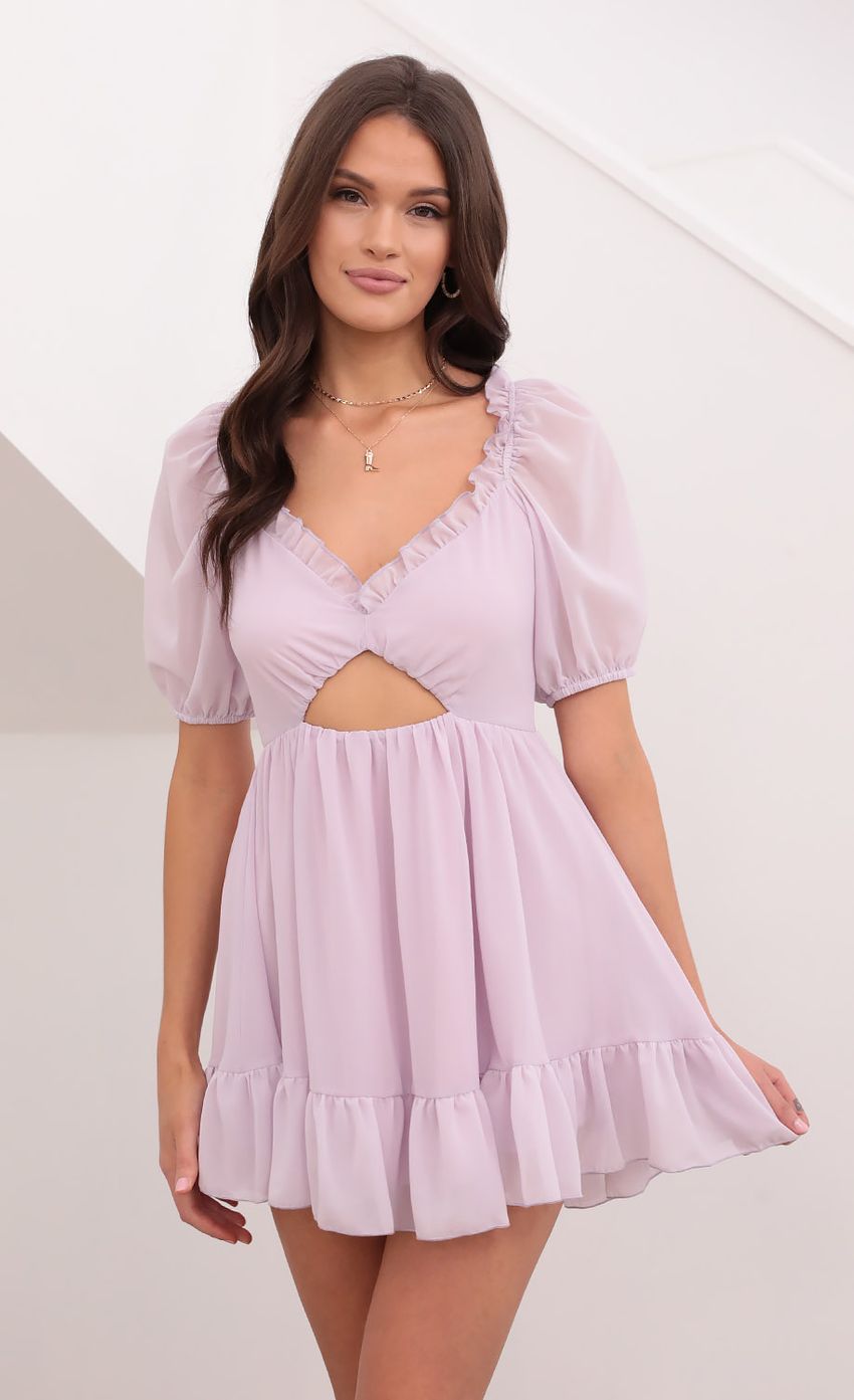 Picture Samantha Keyhole Cutout Dress in Lilac. Source: https://media-img.lucyinthesky.com/data/Aug21_2/850xAUTO/1V9A14801.JPG