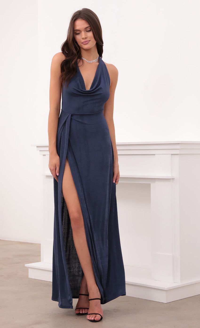 Picture Cowl Neck Maxi Dress in Navy. Source: https://media-img.lucyinthesky.com/data/Aug21_2/850xAUTO/1V9A8718.JPG