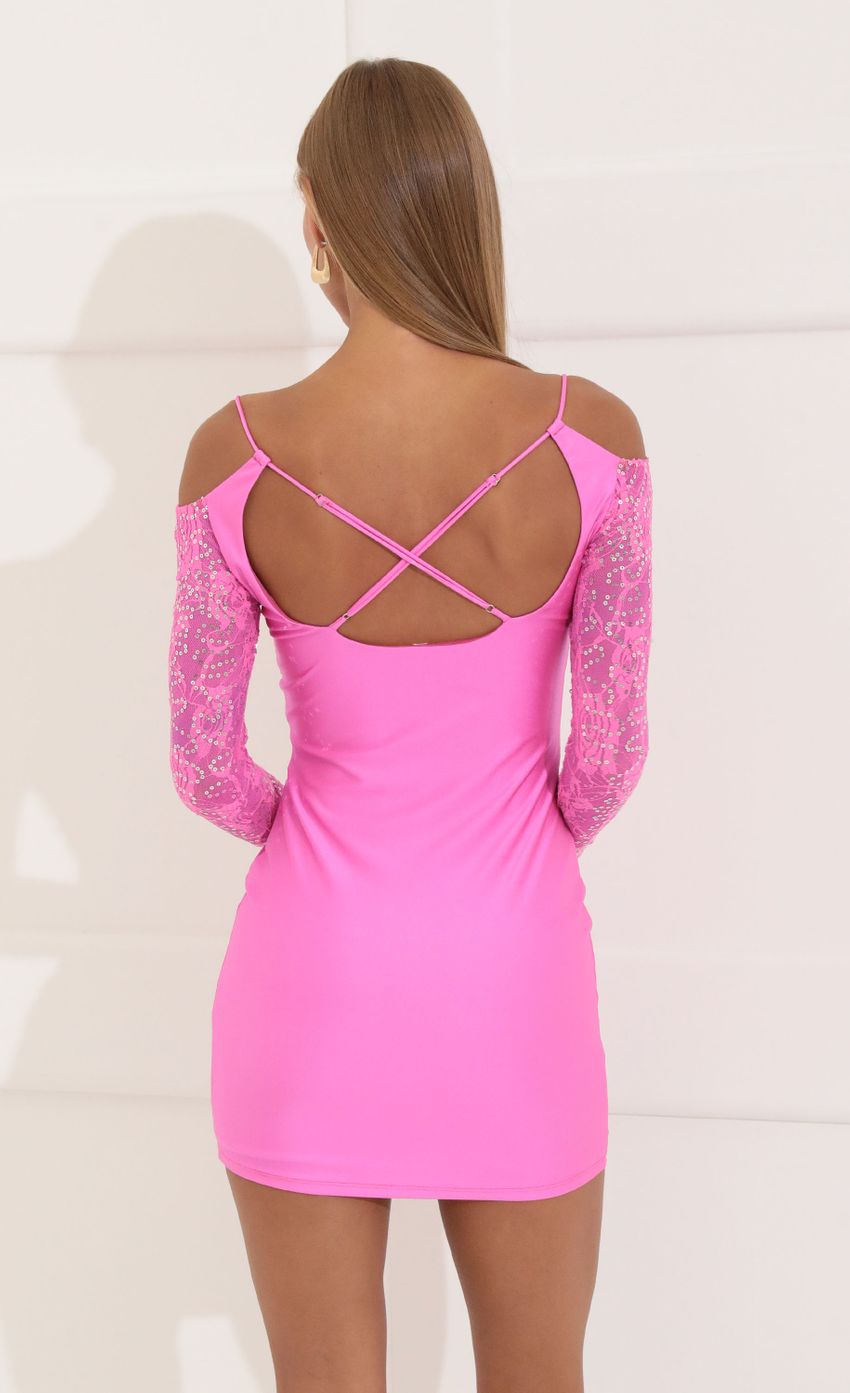 Picture Lace Long Sleeve Bodycon Dress in Pink. Source: https://media-img.lucyinthesky.com/data/Aug22/850xAUTO/00800613-e088-471d-933d-982b5688f490.jpg
